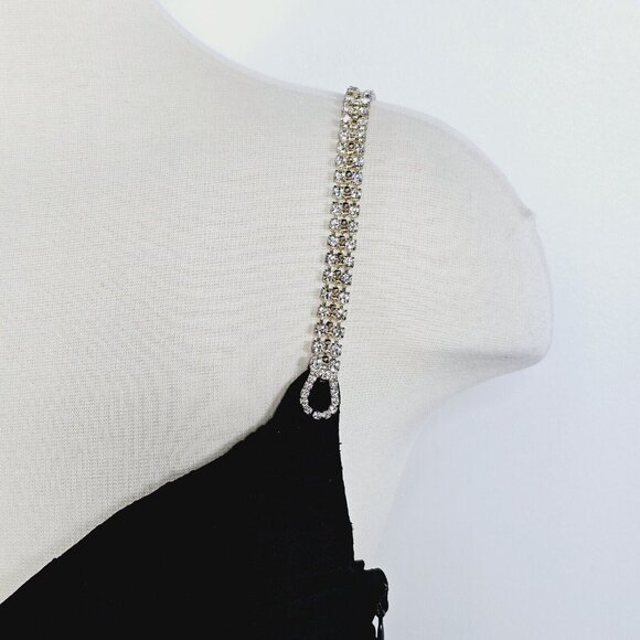 Vintage Cache Y2K Black Ruched Bodycon Dress 6 Rhinestone Chain Back Cocktail - Picture 11 of 17